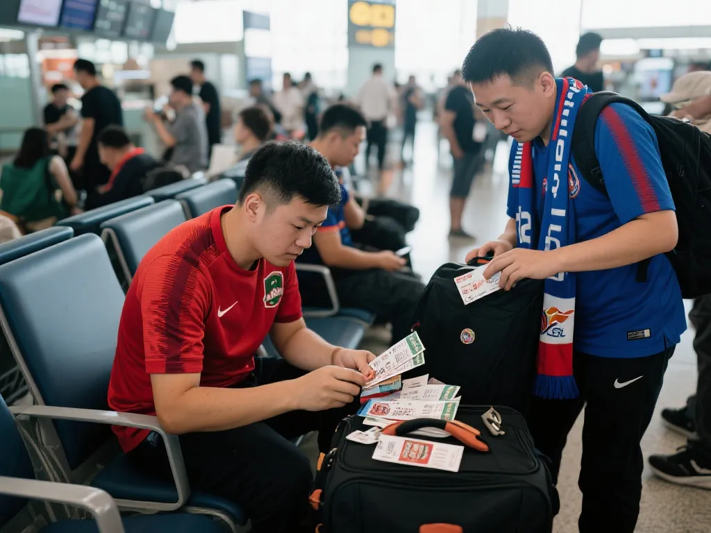 球迷在机场整理行李与比赛门票，准备前往下一座世界杯城市